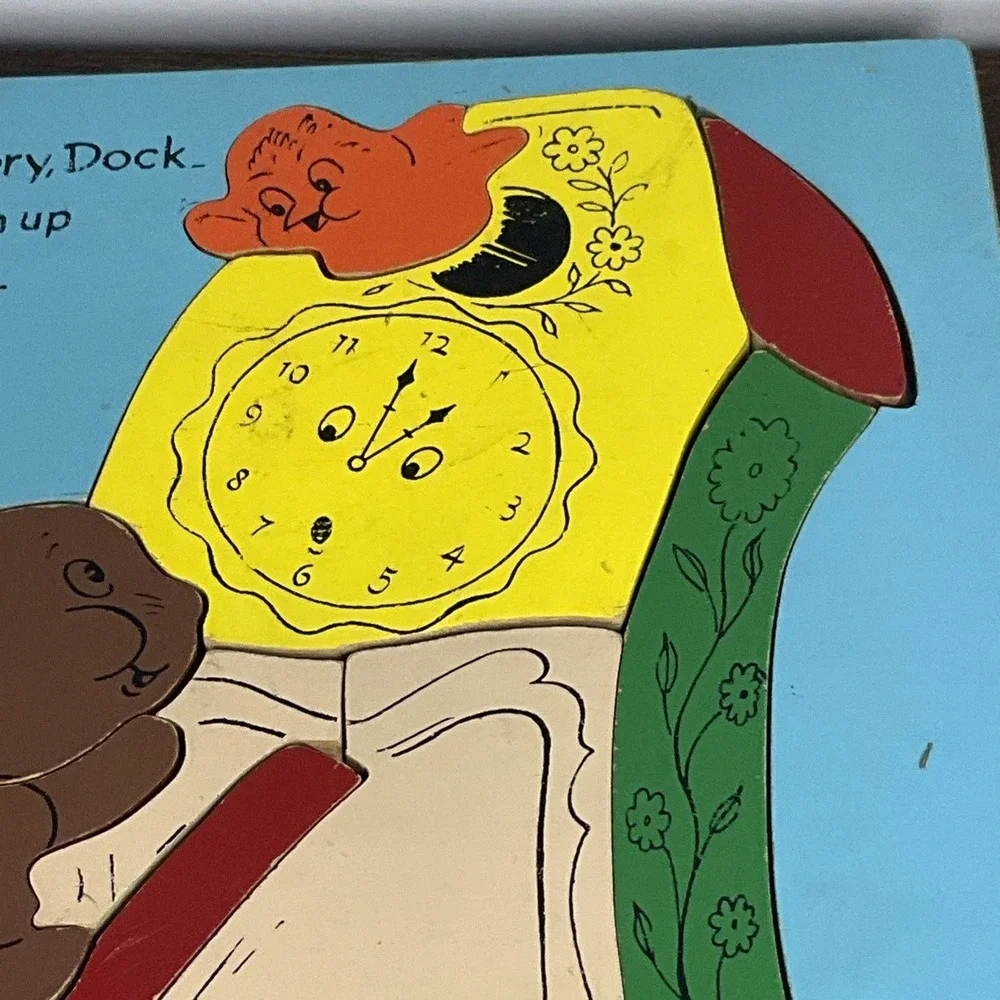 Vintage Playskool Hickory‎ Dickory Dock Nursery Rhyme Wooden Puzzle Tray 6 44B